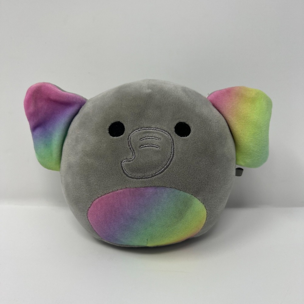 Squishmallow Kellytoy Mila The Elephant With Rainbow belly and ears 5" Plush Toy